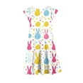 thumbnail image 3 of Cowsor Big Girls Short Sleeve Ruffle Strap Dress Easter Print Round Neck Waist Cinched Pocket Layered Dress for 4 to 15 Years Old Kids Family Gathering Outfits, 3 of 5