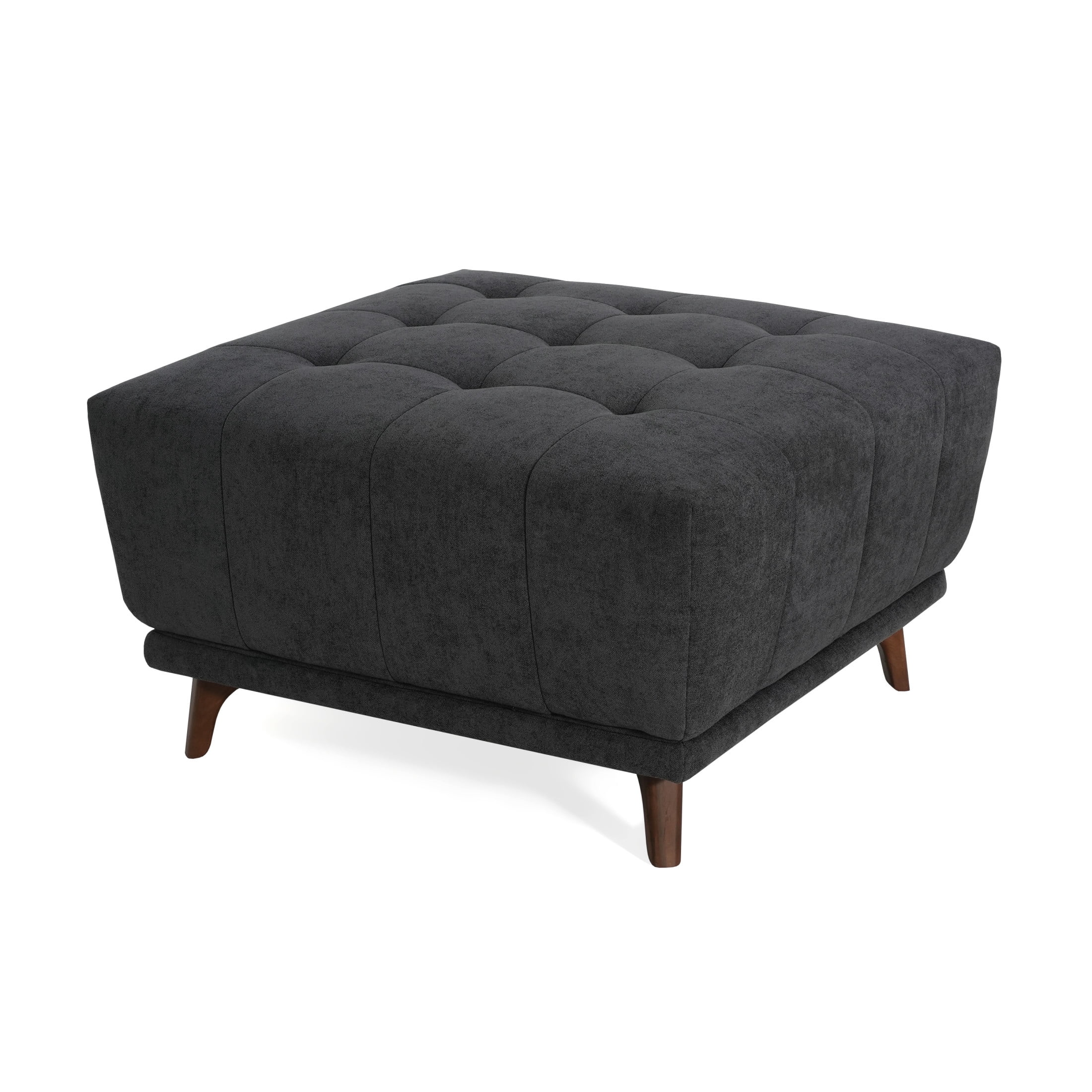 Christopher Knight Home Chenille Ottoman, Solid Wood Legs, Button-Tufted Footstool Coffee Table, Charcoal Gray