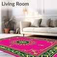 thumbnail image 2 of ODIKA 8'x10' Machine Washable Non-Slip Area Rug, Verdant Cascade Medallion Interlocking Vintage Scrollwork Motifs High Traffic Rug, Pink, 576146, 2 of 7