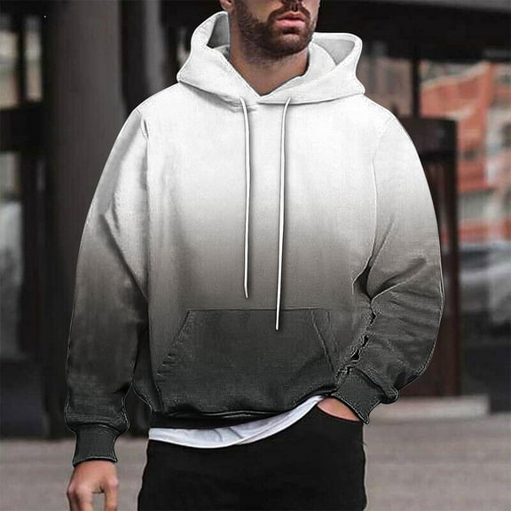 CQONEPT Men's Sweatshirts Color Block Drawstring Hoodies Casual Fashion Pullover Hooded with Pockets White 4XL