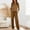 Brown, variant on FEIIBMOYRIA Women's Casual Pajmas Sets Round Neck Cuffed Three Quarter Sleeves Topss with Elastic Waist Straight Pants Basic Pajmas Solid Color Versatile Comfortable Relaxed Fit Sleepwear