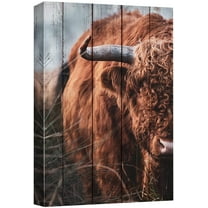 wall26 Canvas Print Wall Art Retro Wood Panel Country Buffalo Bison Nature Animals Digital Art Realism Decorative Farmhouse Zen Rustic Multicolor Wildlife for Living Room, Bedroom, Office - 16"x