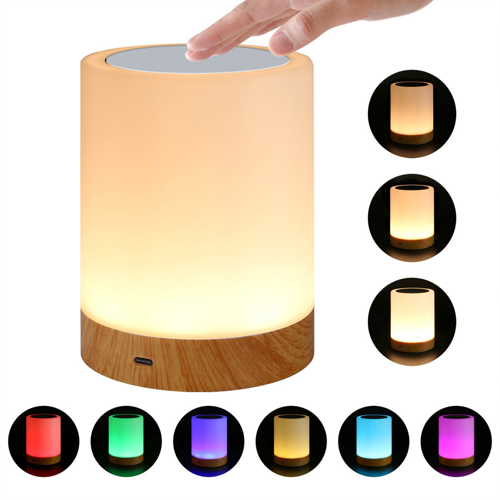 Nieyigj Desktop Night Light for Kids and Babies, Touch Control Bedside Lamp with Rechargeable Battery, Dimmable Warm White & 6 Color Changing Modes, Wood Grain Design (4.7 in / 12 cm)