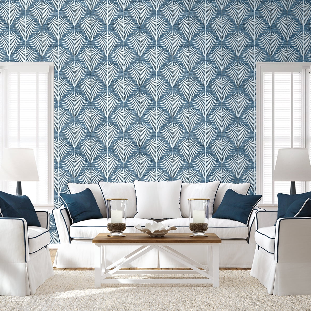 NextWall Blue Lagoon Grassland Palm Peel and Stick Wallpaper