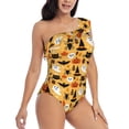 thumbnail image 3 of Salouo Happy Halloween Pattern One Shoulder Ruffled One Piece Swimsuit for Women V Neck Swimwear Tummy Control Bathing Suit-X-Large, 3 of 6