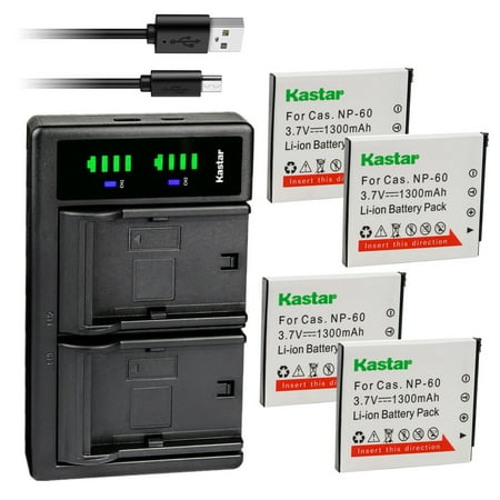 Kastar 4-Pack Battery and LTD2 USB Charger Replacement for Casio Exilim EX-Z29BK Exilim EX-Z29PE Exilim EX-Z29PK Exilim EX-Z29SR Exilim EX-Z90 Exilim EX-Z90BK Exilim EX-Z90PK Digital Cameras