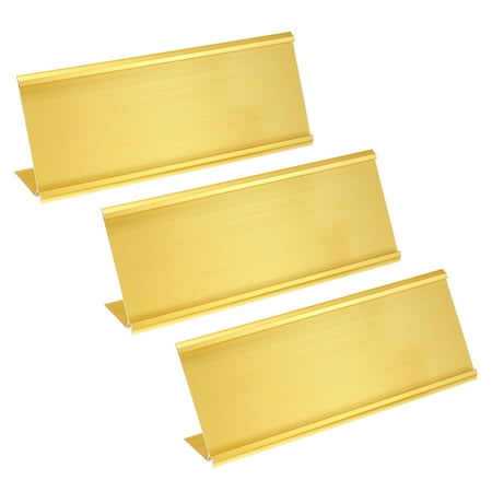 3x9.4inch Aluminum Name Plate Holder, 3 Pcs L Type for Desk Sign Holder Gold Tone