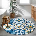 thumbnail image 4 of Blue Retro Boho Round Area Rugs 3 ft, Geometric Floral Traditional Spanish Style Washable Small Area Rug with Non-Slip Sturdy Edge Binding Round Front Door Mat Floor Carpet for Entryway, 4 of 9