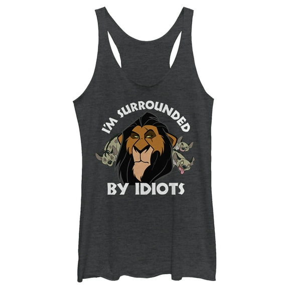 Women's Lion King Scar Surrounded by Idiots Racerback Tank Top Black Heather Small