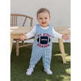 thumbnail image 5 of Rovasas Baby Boy Football Outfit Solid Long Sleeve Romper Plaid Overall Pants, 5 of 9
