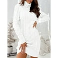 thumbnail image 4 of Long Sleeve Womens Cable Knit Sweater Dress Bodycon Turtleneck Mini Fall Winter Knit Wear, 4 of 5