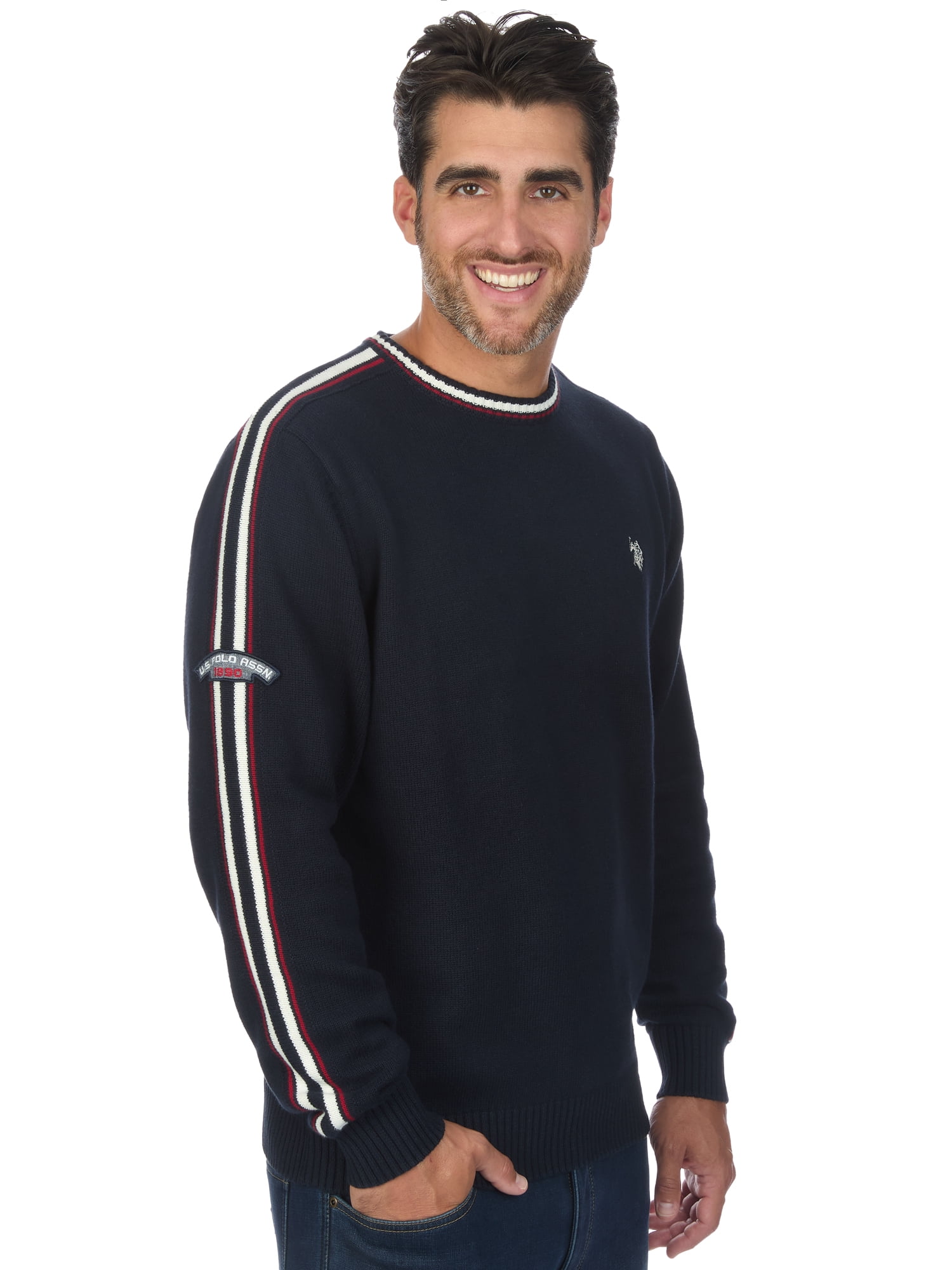 U.S. Polo Assn Men's Striped Sleeve Crew Neck Sweater