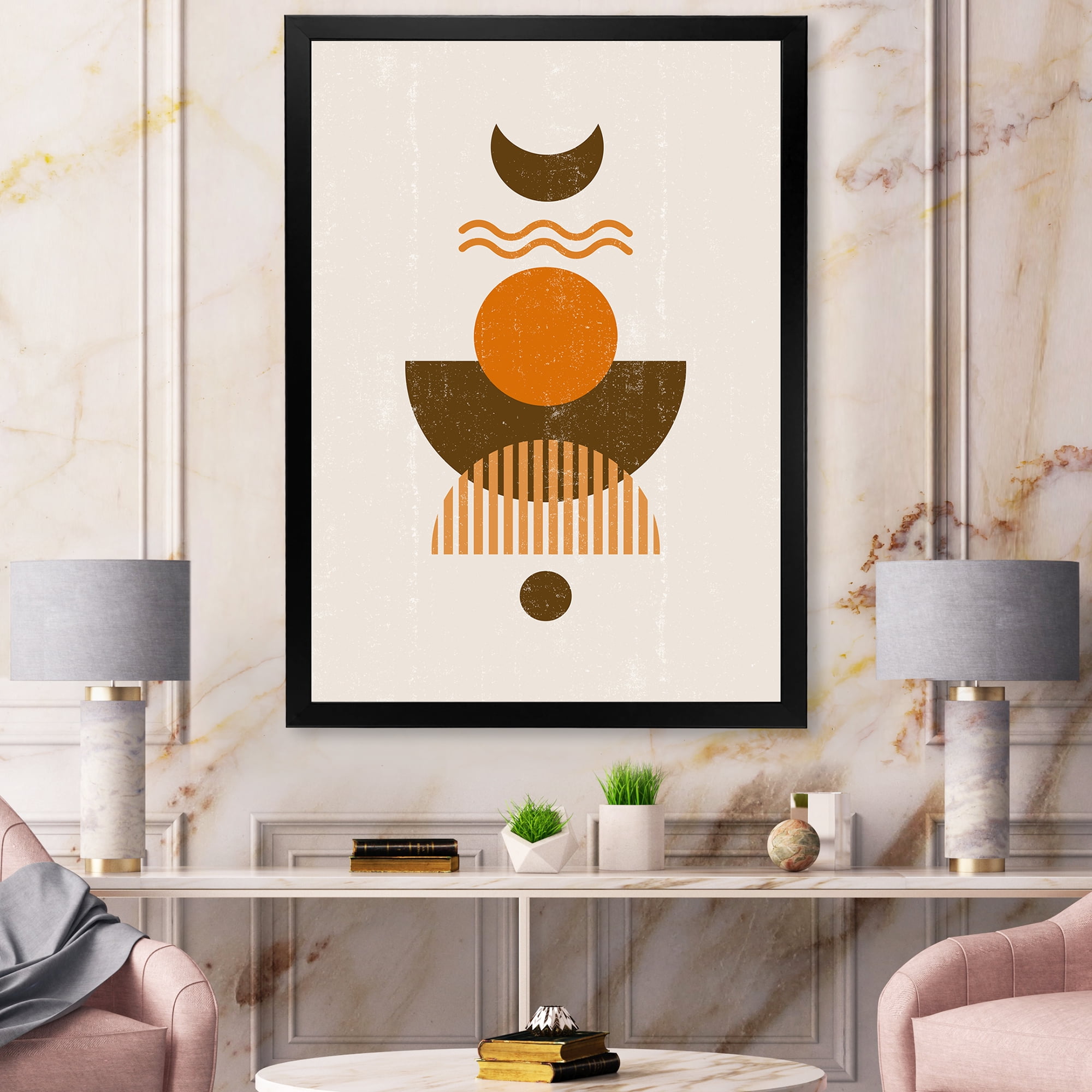 Designart 'Abstract Moon and Sun In Earth Tones' Modern Framed Art Print