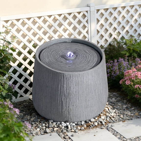 Christopher Knight Home 12.99" Outdoor Bowl-Shaped Water Fountain with LED Light, Gray