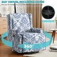 thumbnail image 5 of UIXE Swivel Glider Recliner Chair, High Back Nursery Rocker Floral Upholstered Armchair for Living Room, Manual Reclining Rivet Trim Sofa Lounge with Deep Seat in Fabric, Navy, 5 of 8