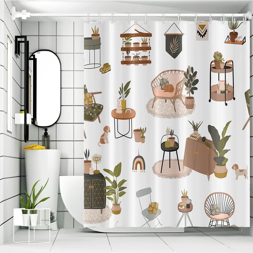 Sonernt Green Potted Plant Shower Curtain Greenhouse Nature Landscape