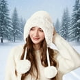 thumbnail image 2 of GPOECD Thickened Knitted Hat with Fuzzy Pom Poms for Outdoor Warmth and During Winter Activities Winter Hat for Women and Girls Z11B-White,One Size, 2 of 4