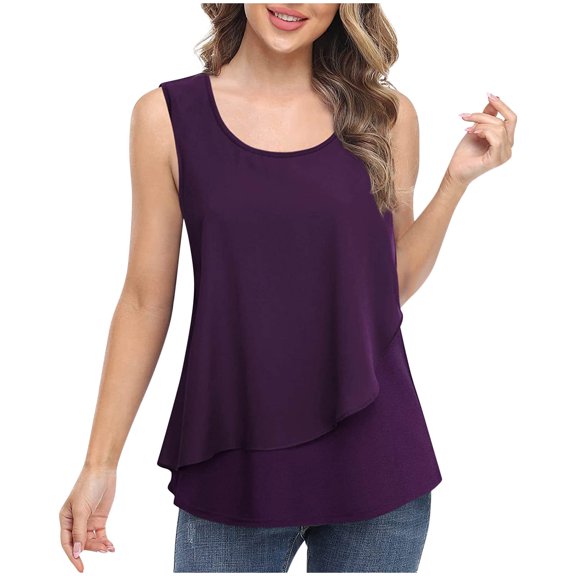 Usmixi Womens Tank Tops Mesh Patchwork Fashion Going out Lightweight Tunic Vest Shirts Summer Trendy Solid Scoop Neck Sleeveless Shirts Blouse Purple l