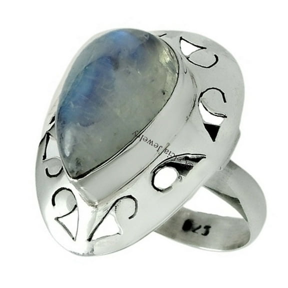 Genuine Rainbow Moonstone Ring, Natural 925 Sterling Silver, Statement Ring, Fashionable Ring, Expensive Ring, Dainty Ring, Meditation Ring, June Birthstone (Rainbow Moonstone, 7)