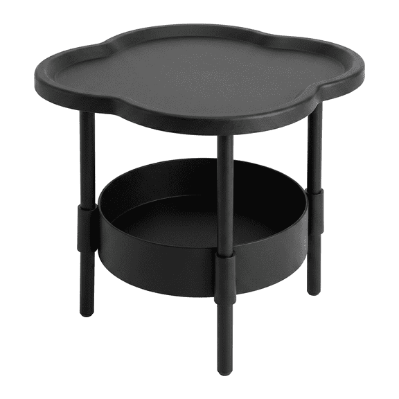 Black 2-Tier Cloud Top Side Table with Detachable Round Storage Tray, Minimalist Small End Nightstand for Small Living Room Bedroom