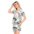 thumbnail image 2 of Women Silk Pajama Sets Causal Outings Fashion White Cat Cherry Blossoms Mountains Pattern Home, 2 of 7