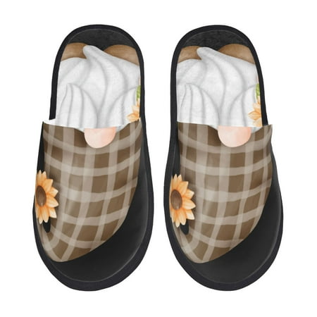 Balery Sunflower Gnomes 4 Slient Indoor Furry Fleece Comfort House Shoes Soft Non-Slip Home Shoes Cotton slippers House Slippers-- Medium