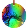Colorful Clef Music Design - TM Flat Round-Shaped Double-Sided Aluminum Hanging Holiday Tree Ornament Made in the U.S.A.