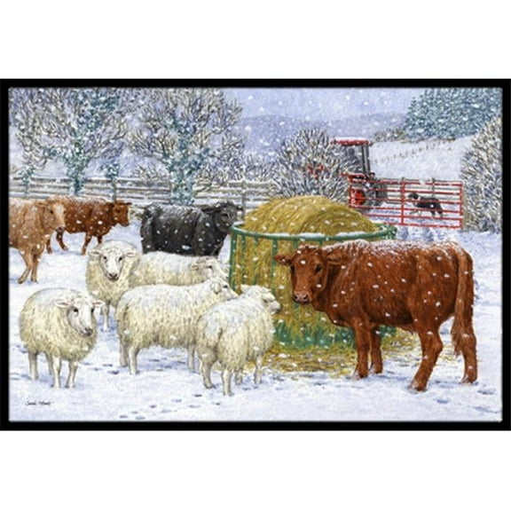 Cows & Sheep in the Snow Indoor or Outdoor Mat, 24 x 36