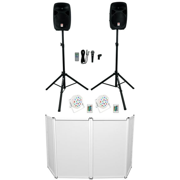 Rockville RPG102K DJ Kit w/10" Speakers w/Bluetooth Mic Stands Facade Up Lights
