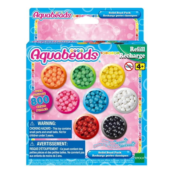 Aquabeads Solid Bead Pack, Kit de recharge de perles Arts & Crafts pour enfants - plus de 800 perles solides en 8 couleurs