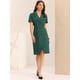 thumbnail image 3 of Vestido de mujer de verano 2023 de manga corta con solapa con muescas y cuello en V con doble botonadura y cinturón para trabajo y oficina Verde Oscuro XS, 3 of 6