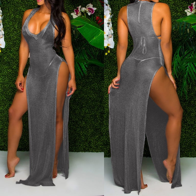 GENEMA Women Sexy Mesh Sheer See Through Deep V Neck Sleeveless