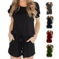 thumbnail image 3 of Mono a rayas de color sólido para mujer, mono de manga corta con cordón y pantalones cortos Inevent FS11767-10, 3 of 7