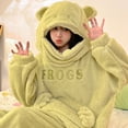 thumbnail image 4 of TBKOMH Animal Pajama Set Hooded Top and Pants Plush Frog Costume Long Sleeve Two Piece Loungewear for Adult Cozy Flannel Sleepwear with Zip Face Hood Green L, 4 of 8