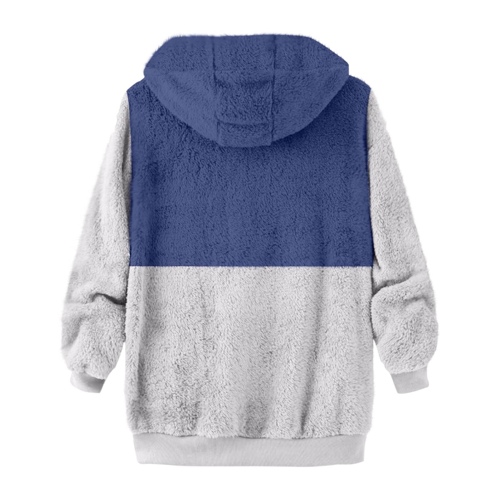 ZCFZJW Big and Tall Regular Fit Color Block Print Long Sleeve Full Zip up Jackets for Men Casual Sherpa Fleece Hooded Pullover Sweatshirts Trendy Warm Coat Tops A-Blue XXL