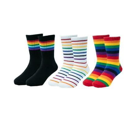 

5 Pack Kids Toddler Big Little Girls Cotton Crew Socks Rainbow Stripes Cute Fun Socks