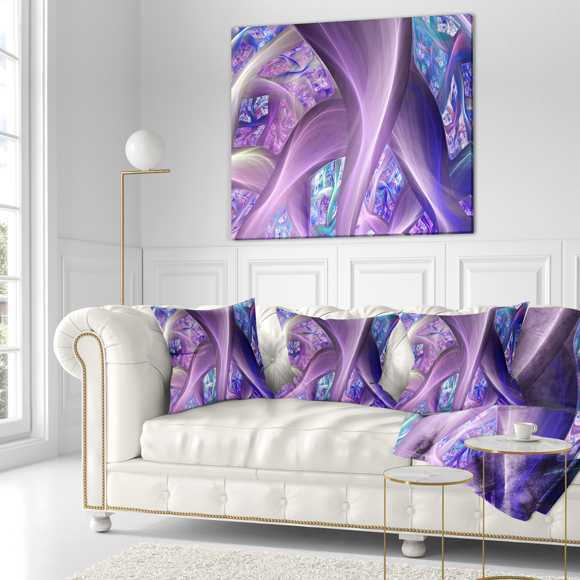 Designart Purple Blue Fractal Curves - Abstract Throw Pillow - 18x18