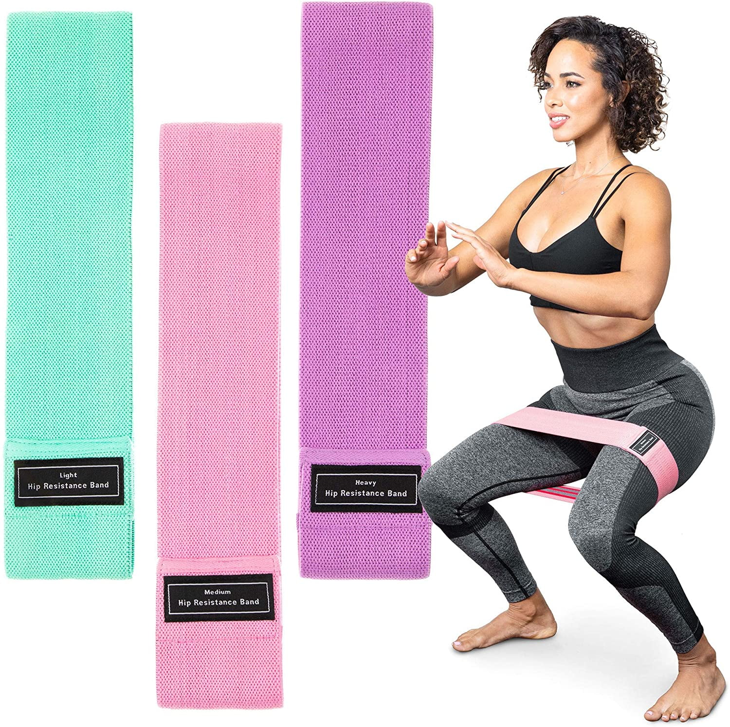 Long Resistance Bands Fabric Set Premium Women Men Gym Body Fitness Yoga Pilates 