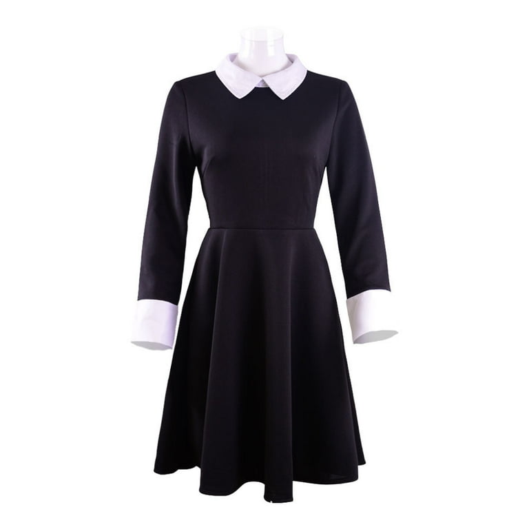 Deals Fine wool little black women's dress with white lace collar