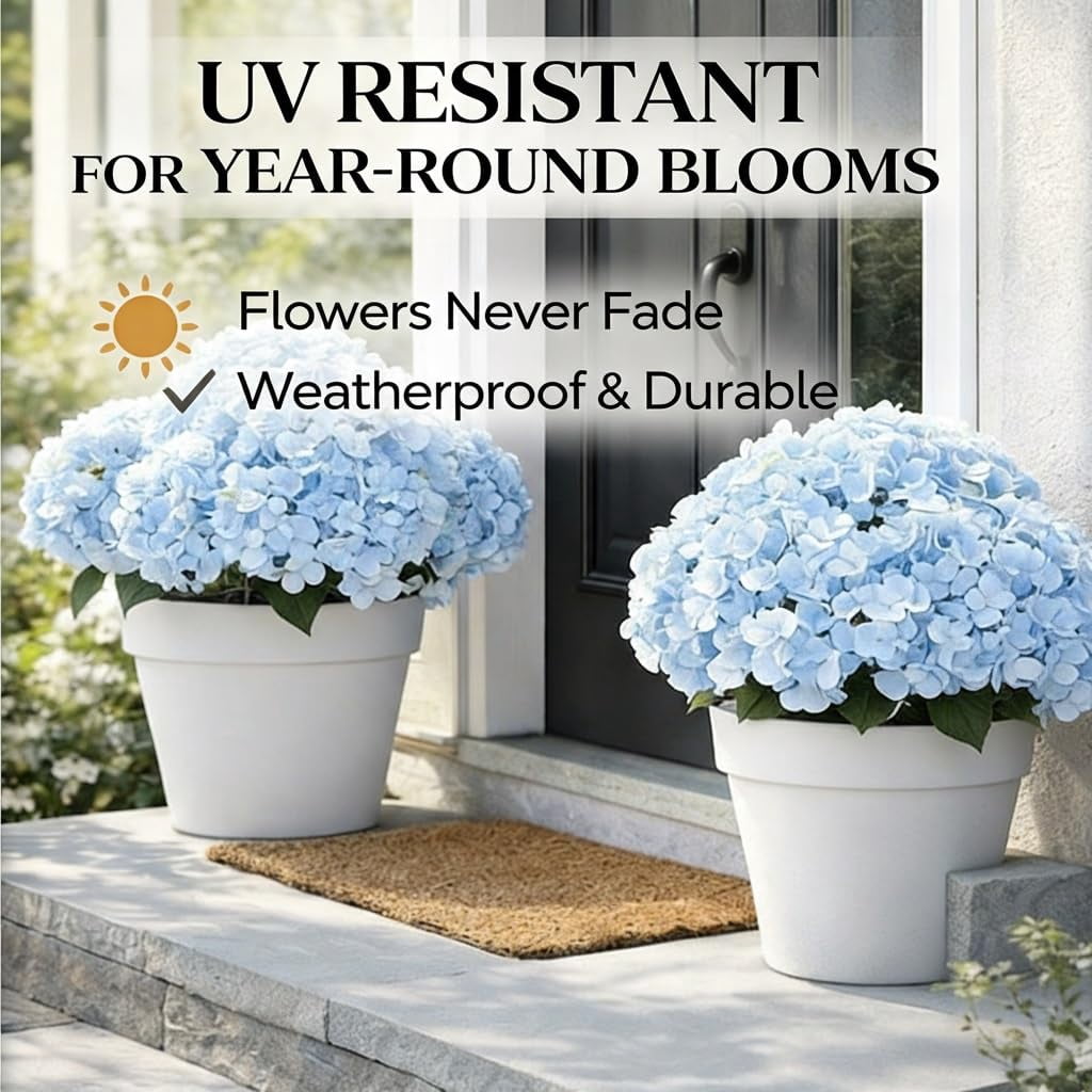 Hydrangea Artificial Flowers, Real Touch Flowers Hydrangea UV Resistant Outdoor Faux Silk Floral Bundles Porch Garden Decor