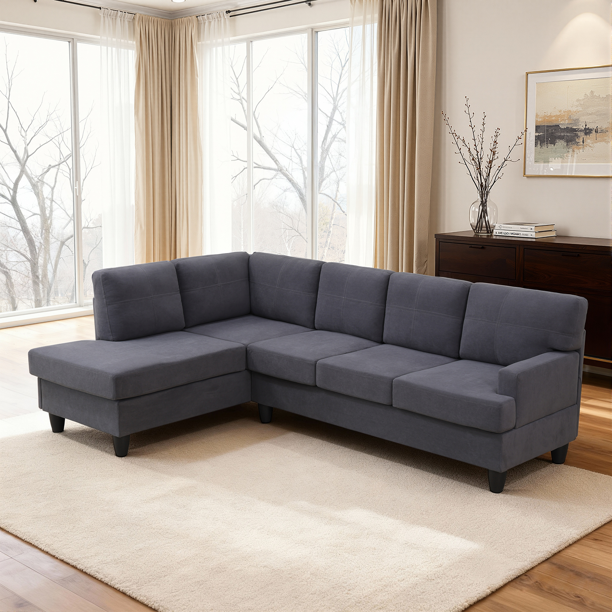 MAYEERTY 96" L-Shaped Sectional Sofa, Breathable Sackcloth 2-Piece Modular Couch Sofa Set, Dark Grey (Left)