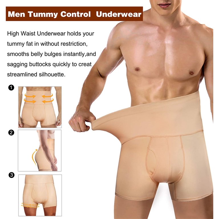 Molutan High Waist Tummy Control Shorts for Men Seamless Slimming Body  Shaper Compression Underwear Boxer Brief(Beige, L) 
