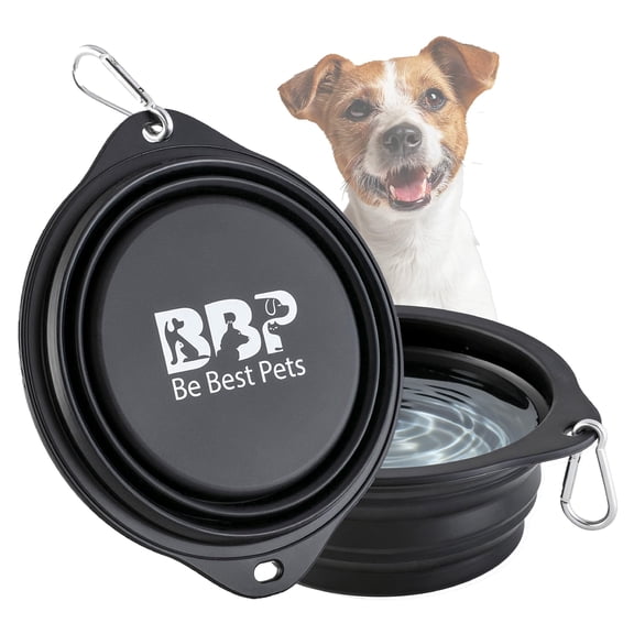 BE BEST PETS Collapsible Dog Bowl 28 oz (Large) - Foldable Silicone Travel Pet Bowl with Carabiner Clip- Portable Food & Water Pet Bowl for Dogs & Cats, Lightweight for Hiking, Camping & Travel-Black