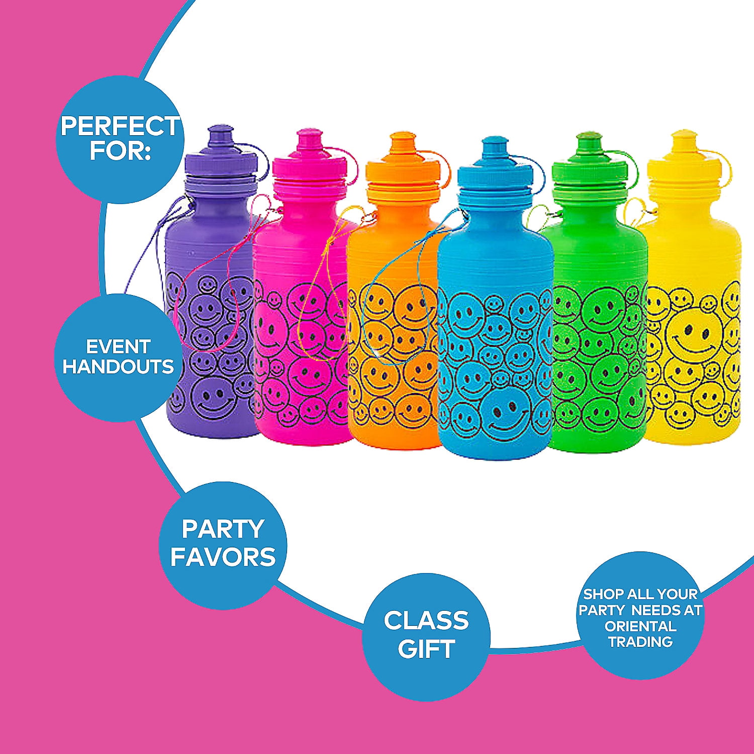 Water Bottles Smile Face Neon Plastic Bulk 60 Ct