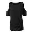 thumbnail image 4 of VBARHMQRT Womens Tops Dressy Casual Women Cold Shoulder Knot Short Sleeve O Neck Tunic T-Shirt Tops Blouse Sequin Blouse Orange Tops for Women, 4 of 5