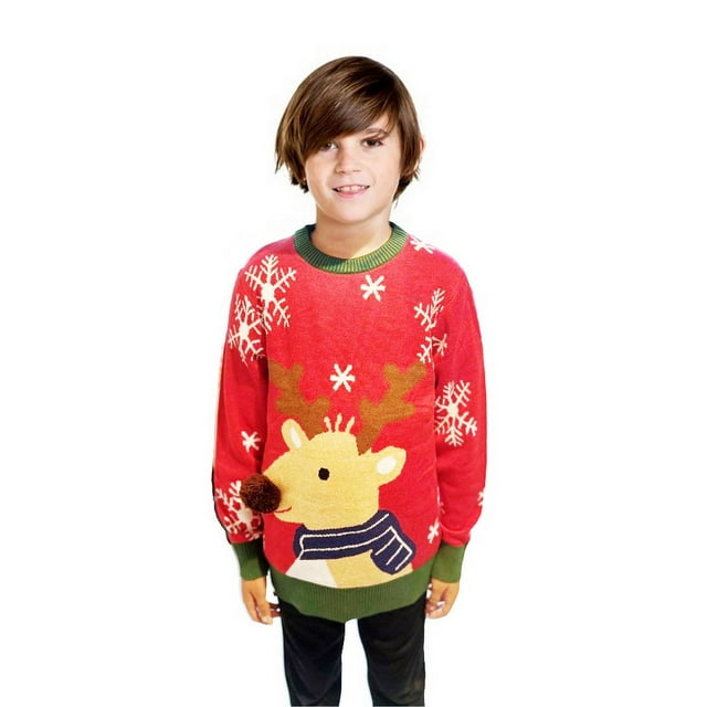 Boy Reindeer Sweater With a Pompom Boy's Ugly Christmas Sweater