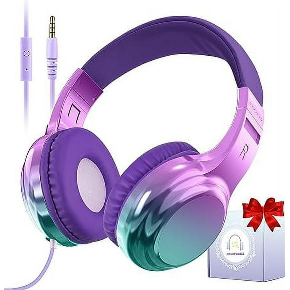 QearFun Headphones for Girls Kids for School, Kids Wired Headphones with Microphone&3.5mm Jack,Teens Noise Cancelling Headphone with Adjustable Headband for Tablet/Smartphones Christmas Gift for Kids