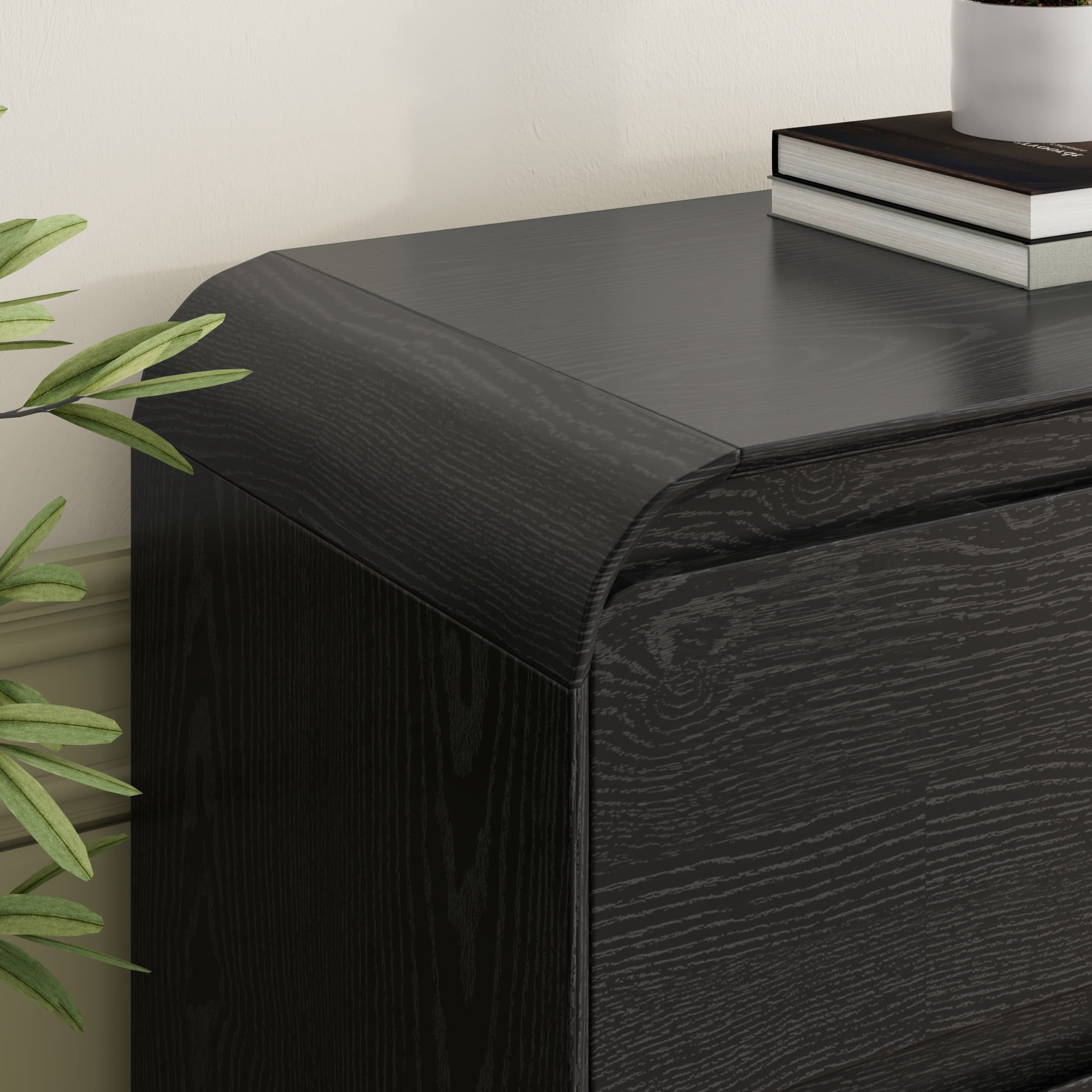 ANPOO 9 Drawers Dresser for Bedroom, 63"W Dressers & Chest of Drawers w/Power Outlet, Curved Design, Wood Mid Century Storage Cabinet, Natural Texture, for Bedroom, Hallway, Black