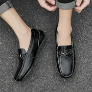 Winter Men's Casual Loafers Slip On Outdoor Fuzzy Furry Loafers Leather Warm Comfortable Shoes Male Driving Shoes Moccasins Classic Penny Loafer Flats Boat Shoes