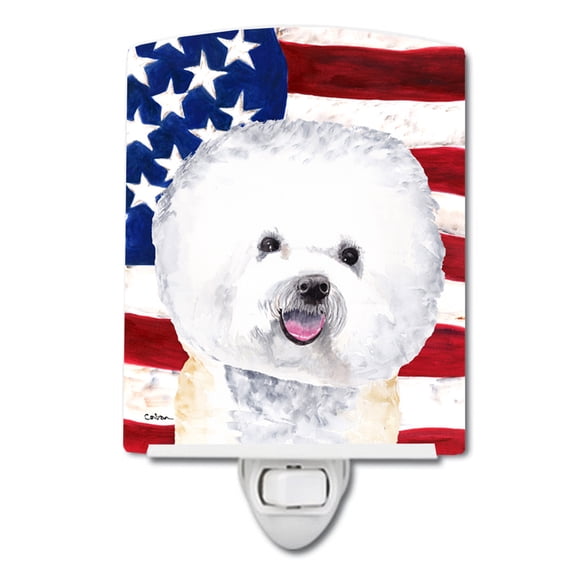 Caroline's Treasures SC9014CNL Flag with Bichon Frise Ceramic Night Light, 6x4x3", multicolor